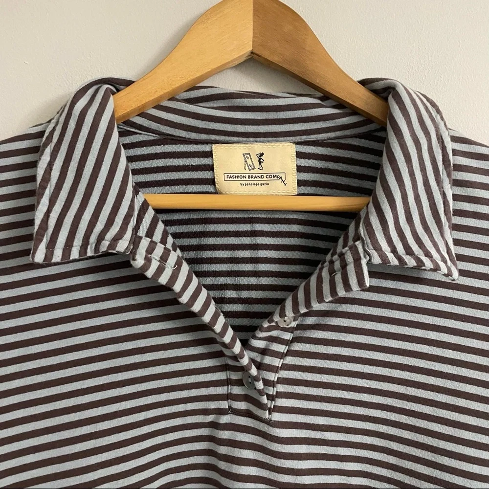 Fashion Brand Company by Penelope Gazin Blue Striped Cropped Collared Polo Shirt - Picture 4 of 5